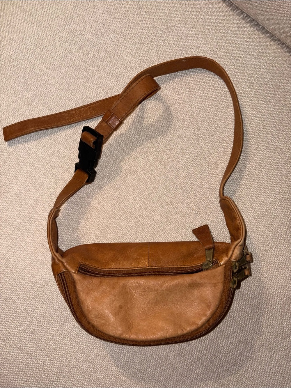 Vintage Leather Fanny Pack Brown Pouch Adjustable Strap 3 Pocket Early 90s